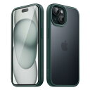 JEDirect マットケース iPhone 15 6.1インチ用 耐衝撃性ミリタリーグレードの落下防止 つや消しの半透明の背面電話カバー 指紋防止 (濃い緑色)