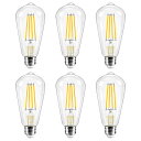 DiCUNO LED電球 E26口金 60W形相当 6W 電球色 エジソン電球 700lm 2700K フィラメント電球 クリアタイプ 全方向 レトロ ST64 調光器非対応 6個入
