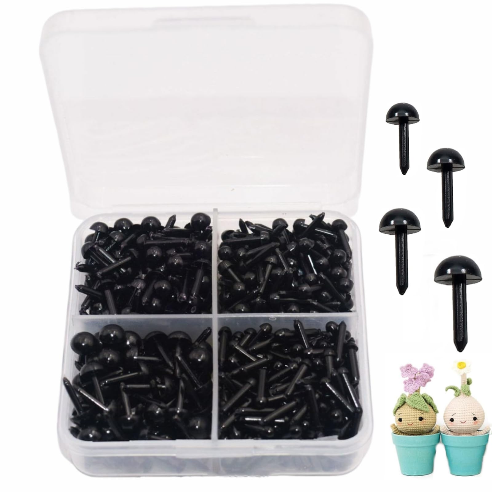 YFFSFDC さし目 ぬいぐるみ 目 616個入り 3mm/4mm/5mm /6mm丸型ぬいぐるみ・人形の目 アイ 人形目 さしテディベア テディ目玉動物 鼻 DIY用 縫製 手芸 手作り パーツ 便利な収納ケース付き