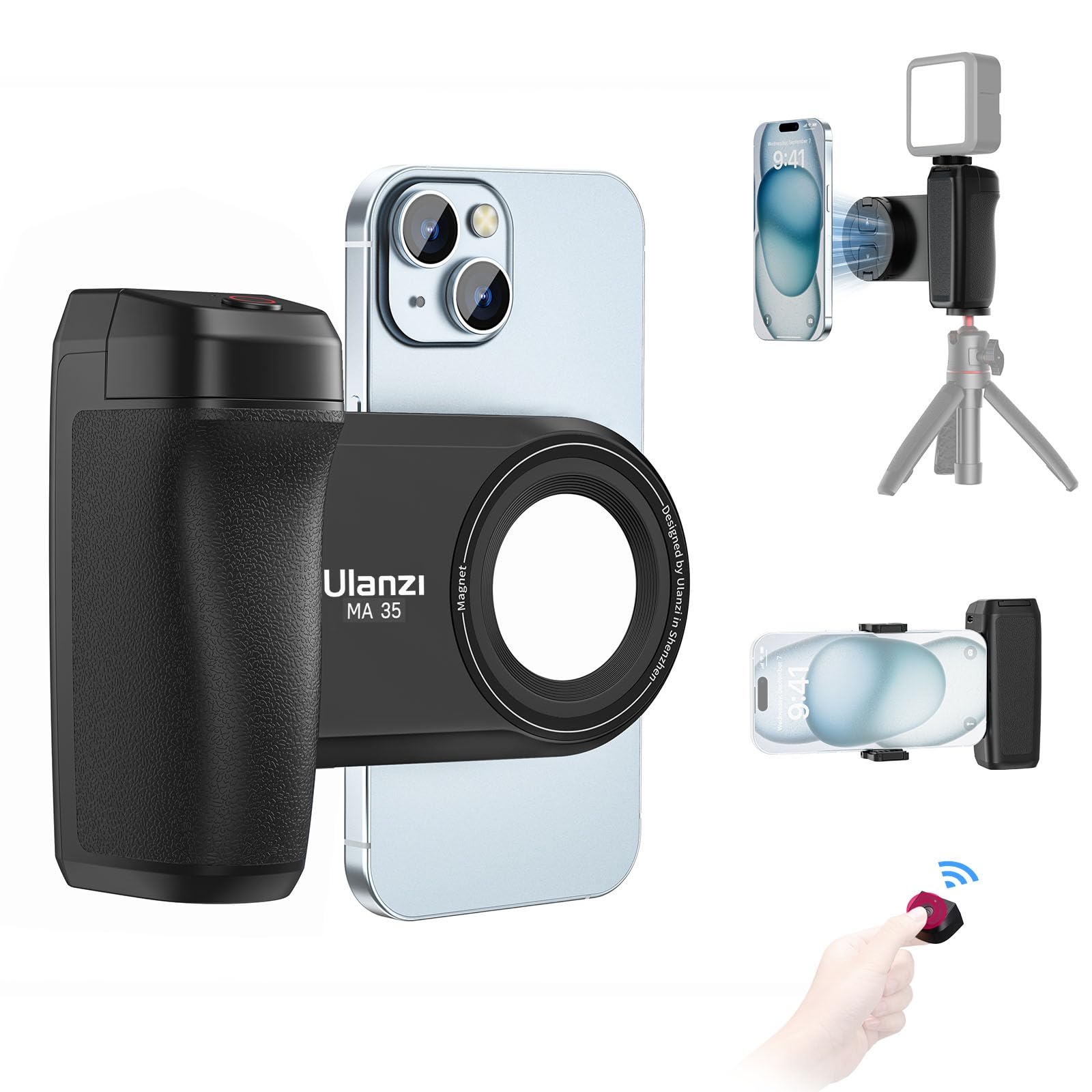Ulanzi スマートフォンホルダー Magasfe&クリップ両用 スマホグリップ Bluetoothリモコン付き 超?磁力 ..