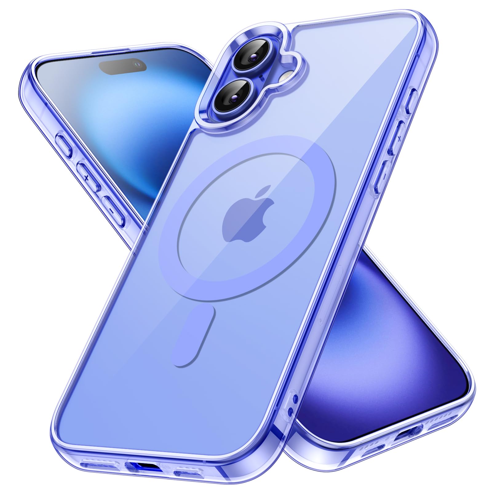 JETech iPhone 16 6.1インチ用 マグネット ケース MagSafe対応 衝撃吸収 バンパーカバー 傷つけ防止 クリアバック (ウルトラマリン)