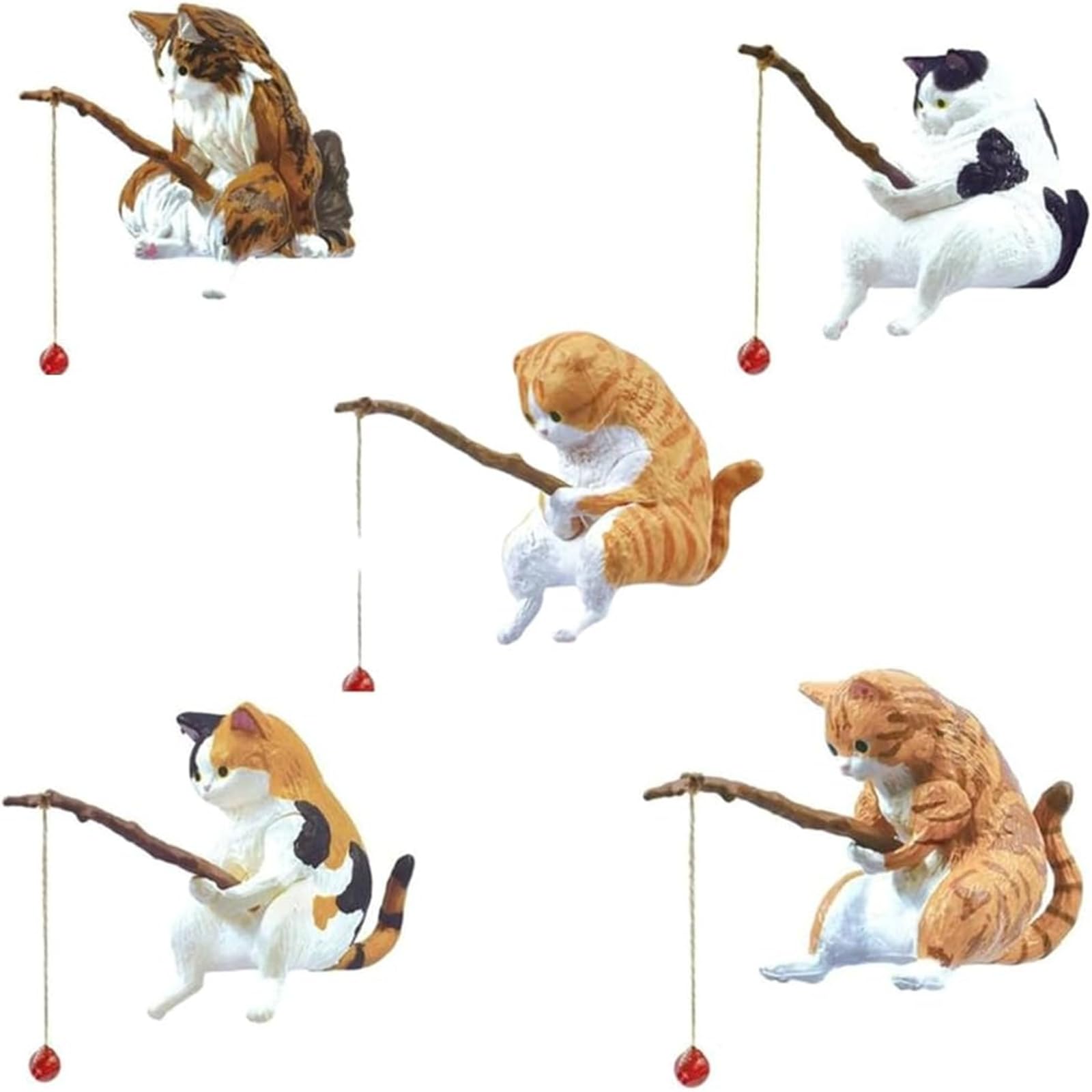 【送料無料】SensaBliss 釣り猫 水槽 装飾 猫フィギュア 5個セット 子猫釣り 樹脂 安全性 耐久性 猫釣りの装飾品 猫の庭の像 癒し 和風 置物 家用 子供用 車用 デスク用 ベッドサイドテーブル用 オーナメント DIY 雰囲気作り 水族館 懸垂装飾品