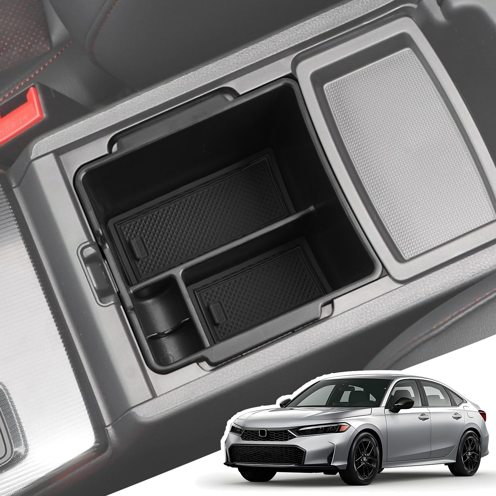 【送料無料】LANGBEAN ホンダ シビック FL1 CVT車（2021.9〜現行）専用 コンソールトレイ コンソールボックス 収納ボックス 内装パーツ カスタムパーツ シビックアクセサリー 小物入れ ガタガタ音なし ラバーマット付き 滑り止め （ブラック）