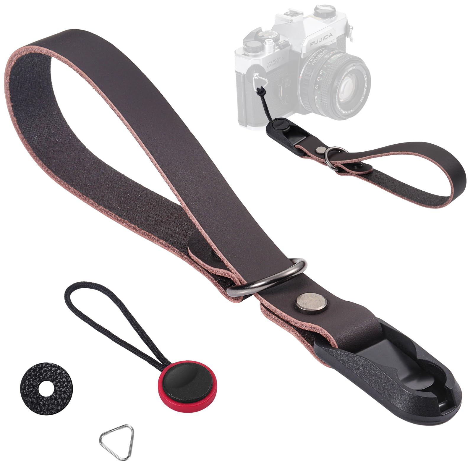 【送料無料】[Yullmu] カメラストラップ カメラハンドストラップ 本革 牛革 レザー アンカーリンクス 三角リング付き 一眼レフ・ミラーレス用