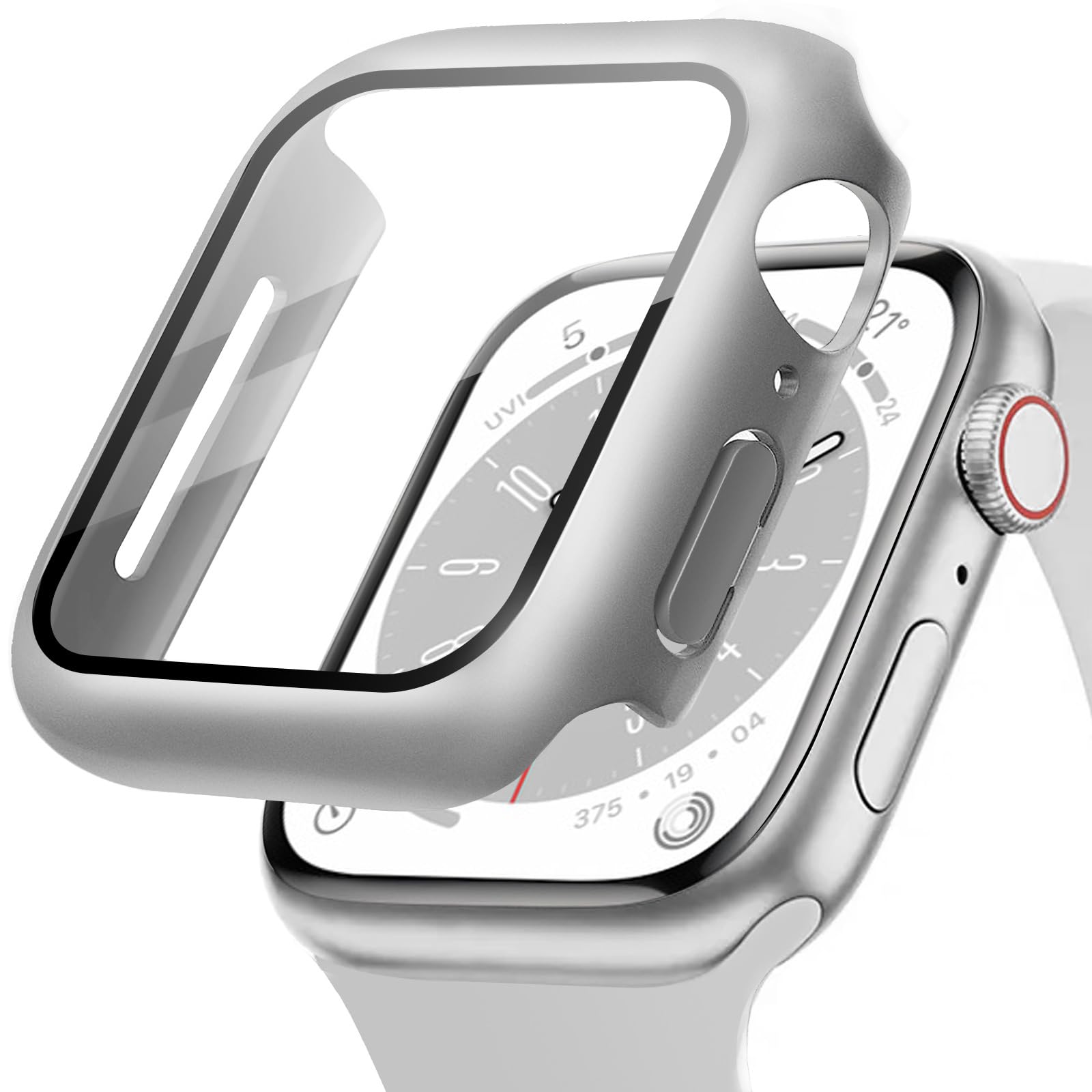 POLINK for Apple Watch用 ケース Series 10/9/8/7/6/5/4/SE2/SE 41mm PC素材 強化ガラス アップルウォッチ 保護用カバー 超薄型 高耐久 耐衝撃 高透過率 指紋防止 for Apple Watch用 カバー 全面保護 シルバー