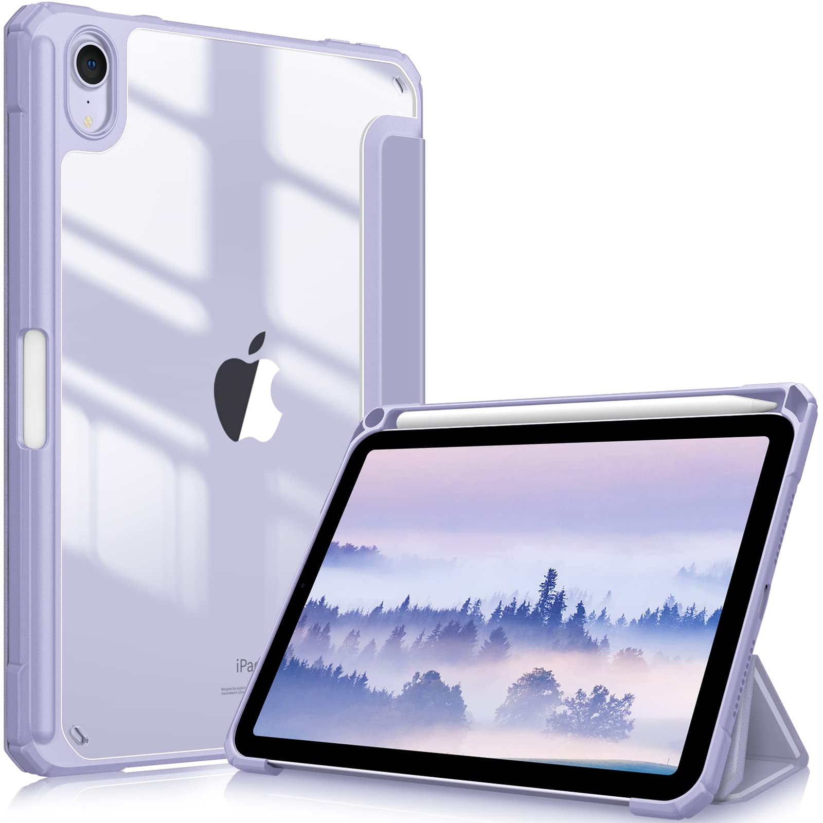 【送料無料】Fintie for iPad Mini 7 ケース (A17 Pro 2024) / iPad Mini 6 ケース 2021 8.3インチ 第7/6世代 透明バックカバー Pencil 収納可能 Pencil ワイヤレス充電対応 三つ折スタンド スリープ機能 軽量 薄型 傷つけ防止 PU合成レザー TPU (ライラックパープル)