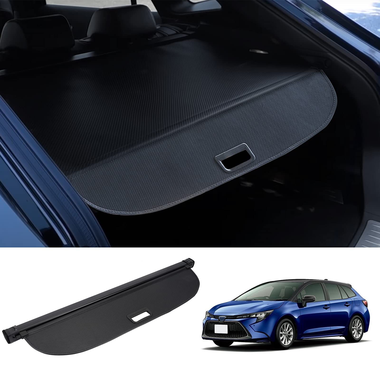 【送料無料】BUYFULL 新型 カローラツーリング トノカバー ロールシェード プライバシー保護 盗難防止 上質な車内空間に 防水 取っ手あり Corolla Touring 2019年9月~ (カーボン調レザー)