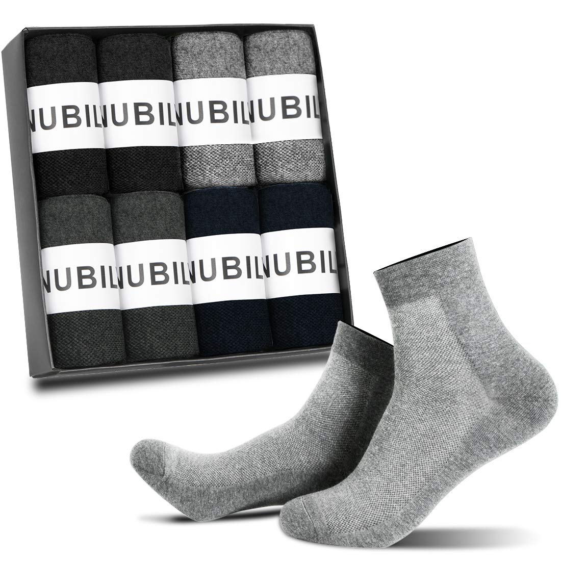 [NUBILY] 靴下 メンズ ビジネスソックス 綿 高通気性 8足セット 抗菌防臭 24-28cm 銀イオン加工 吸汗 耐摩耗性 黒 ネイビー グレー 四季適用 黒+灰+浅灰+?