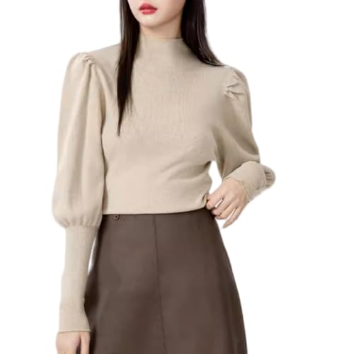 【送料無料】[Tiernyueth] レディース セーター ハーフタートルネック ニット 長袖トップス パフスリーブ 無地 ゆったり 通気性 柔らかい肌触り 肌に優しい 伸縮性良い あたたかい 暖か 体型カバー 着回し力 成熟した かわいい ファッション 秋 冬