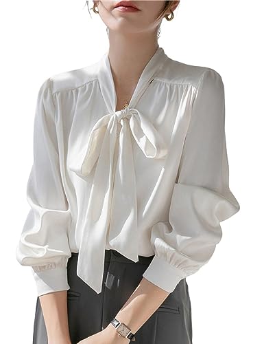 【送料無料】[Bsubseach] シャツ ブラウス レディース 長袖 リボン ボウタイブラウス オフィスカジュアル スーツ インナー 大きいサイズ シフォン トップス フォーマル おしゃれ 白