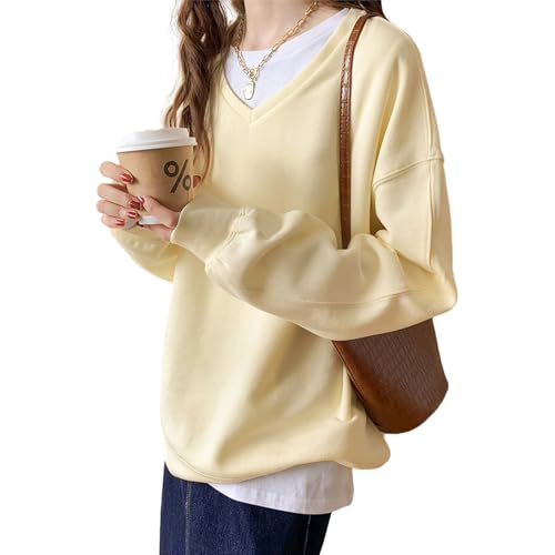 【送料無料】[xppe] トレーナー レディース トップス 深Vネック 長袖 重ね着風 コットン カットソー 暖..