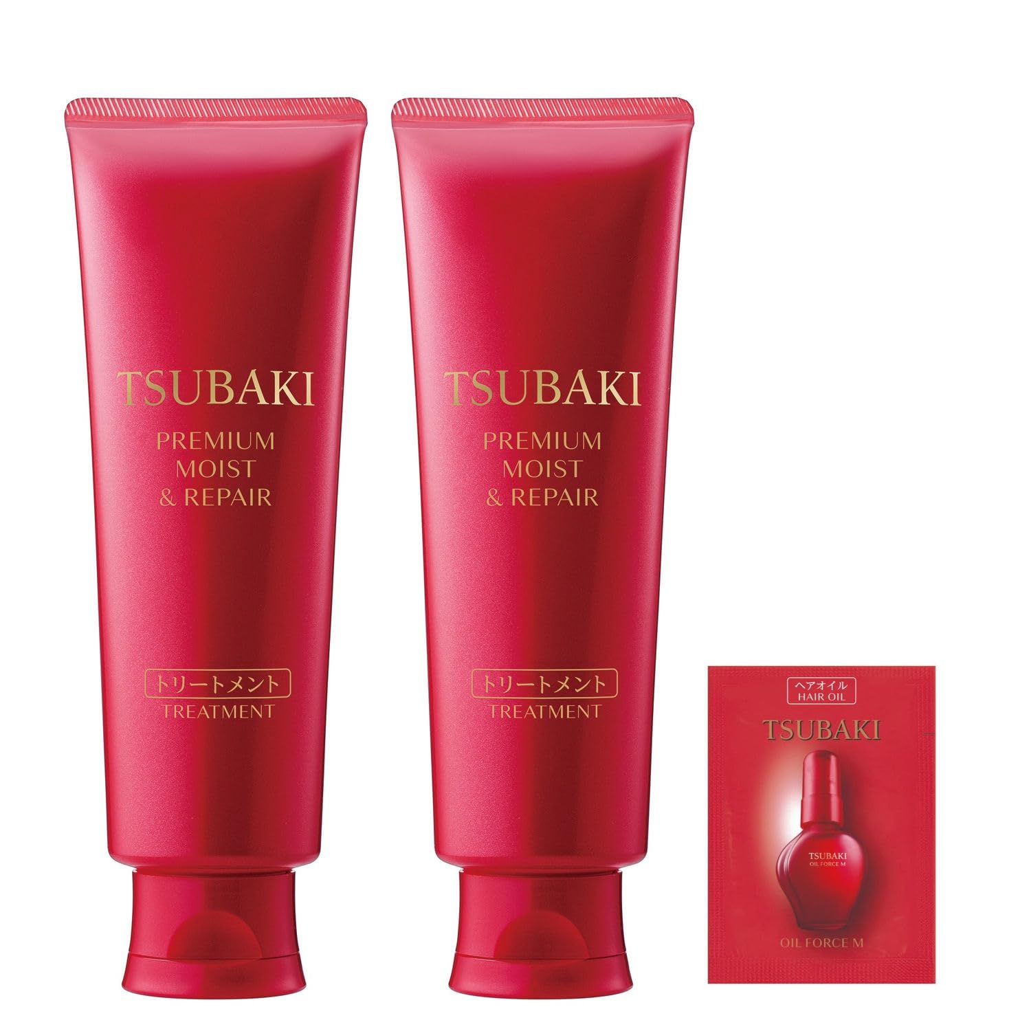 【送料無料】ツバキ(TSUBAKI) 【まとめ買い】 ヘアトリートメント 160g ×2 +おまけ 【プレミアム モイスト&リペア】 艶 オイルフォース うるおい まとまり 乾燥 紫外線 【限定】 色：オフホワイト、サイズ：160g
