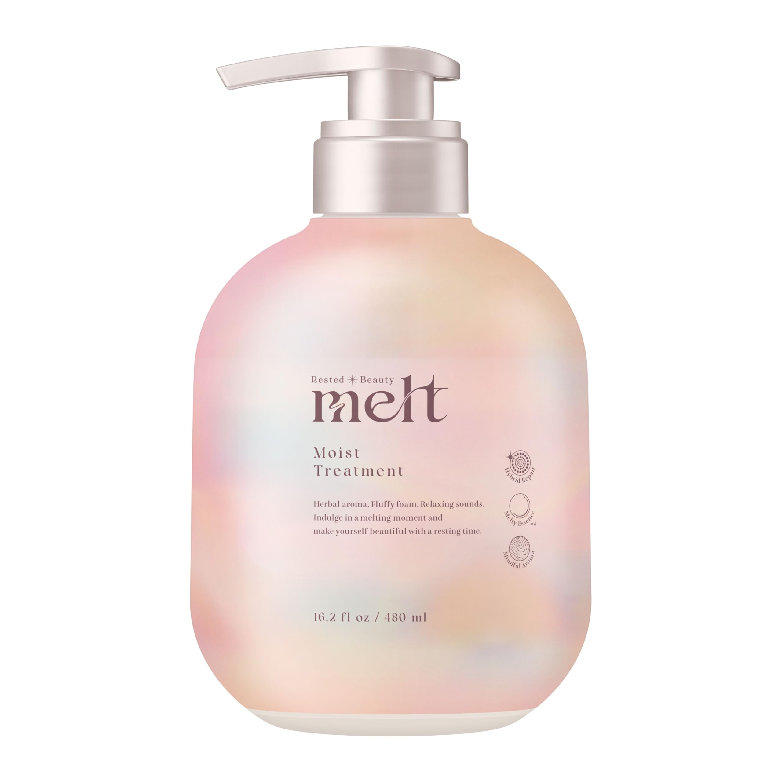 【送料無料】【melt】 メルト モイストトリートメント ポンプ 480ml 休息美容 休息美容 マインドフルアロマ/ゼラニウム＆ミュゲの香り 集中補修ケア うるツヤ髪 ハイブリッドリペア処方 メルティ美容成分 花王 色：パステルカラー、サイズ：480ml