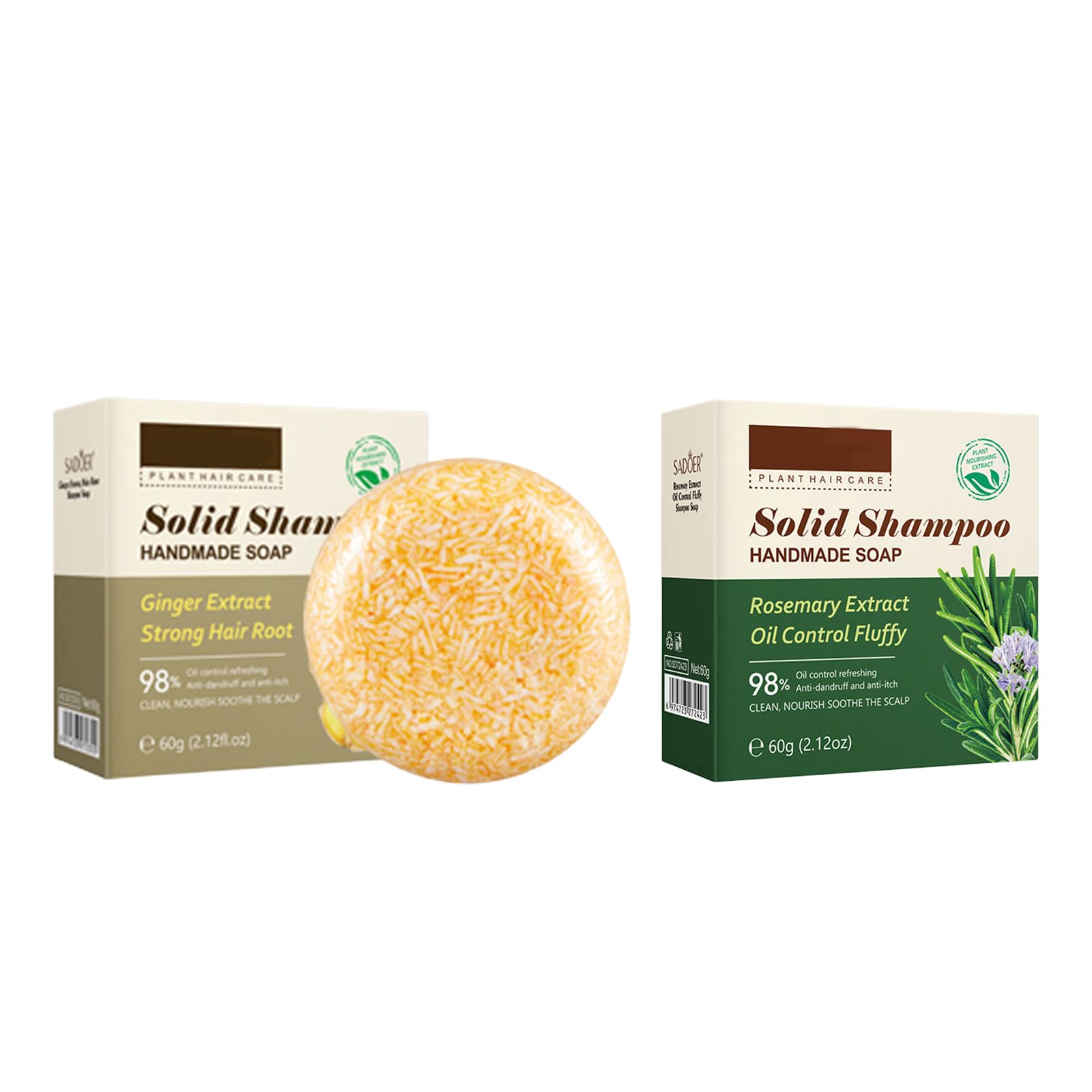 【送料無料】Xnuoyo シャンプー石鹸ヘアケア シャンプーソープ ヘアソープ 天然のヘアケアと頭皮の活性化 育毛 石鹸 毛根に栄養を与え、育毛します ディープクレンジング 高速育毛 密な再成長 脱毛防止 薄毛成長 60g（ショウガ＋ローズマリー,2個セット）