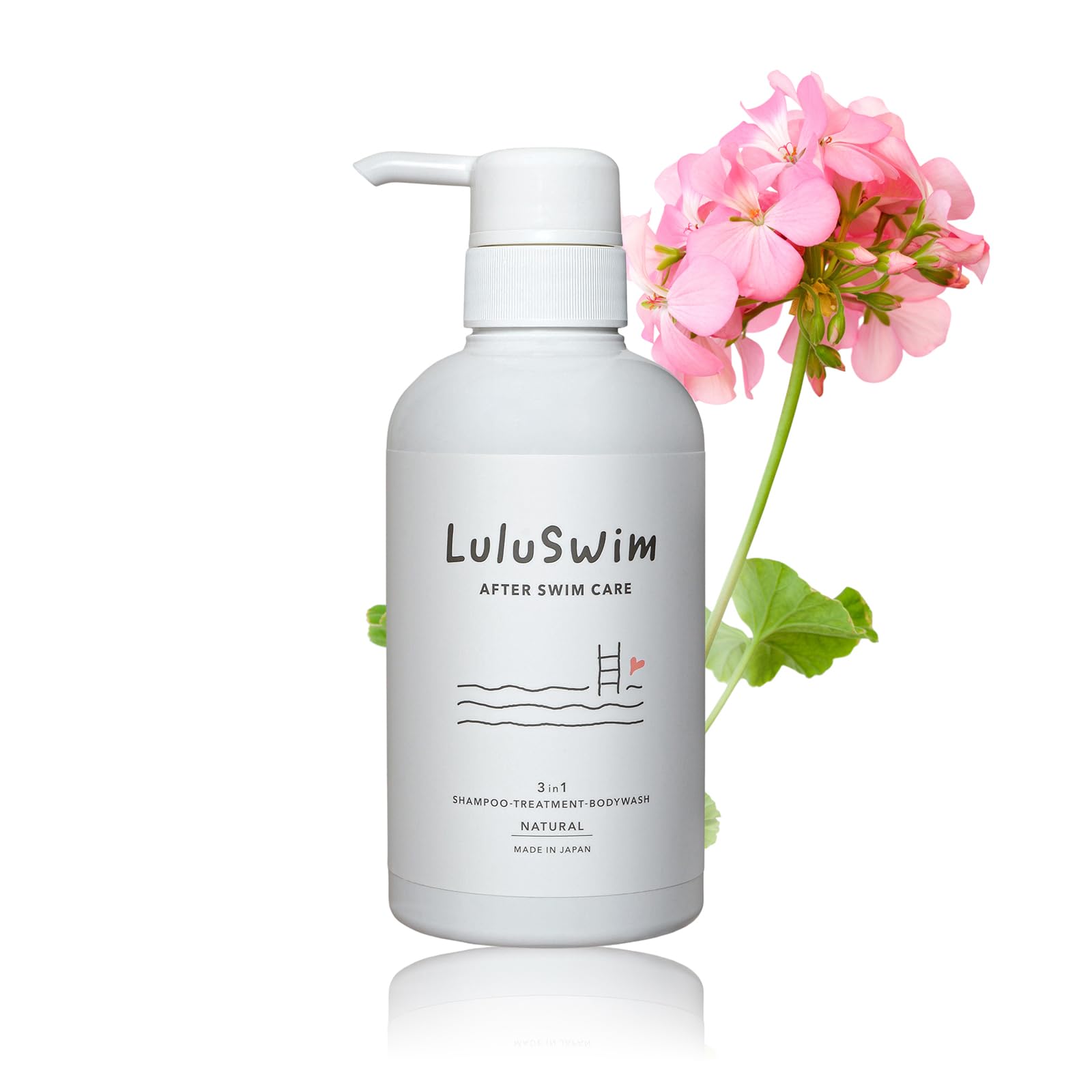 【送料無料】LuluSwim（ルルスイム）AFTER SWIM CARE スイミングシャンプー ｜塩素ケア・オールインワン｜敏感肌・子どもにもやさしい天然由来｜水泳・プール後に 色：ホワイト、サイズ：400ml