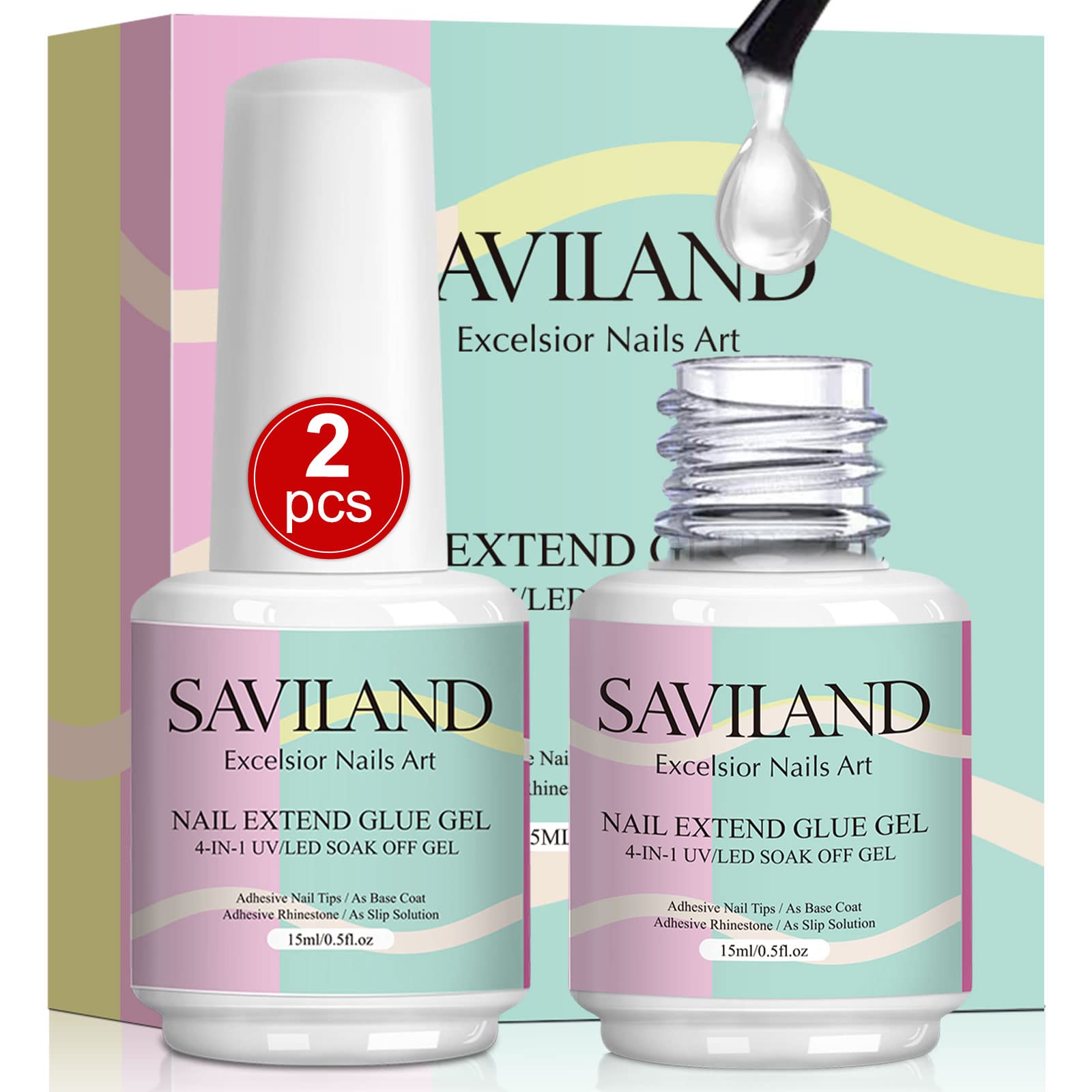 【送料無料】Saviland 15ML 4-in-1ネイルグルージェル 2本セット ネイルチップ用接着剤用 スリップソリ..
