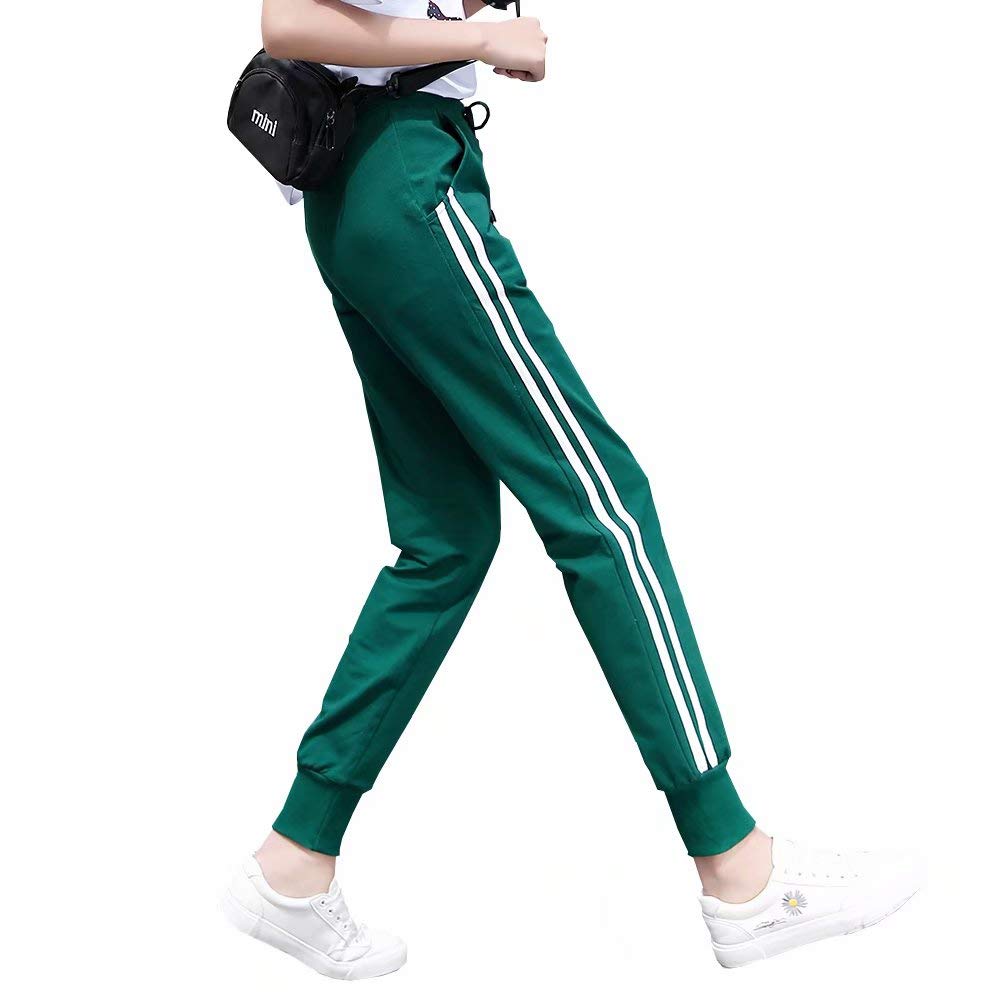 【送料無料】[Nesseo] ジャージ レディース 下 サイドライン スウェットパンツ ジョガーパンツ ロング ズボン スポーツ ランニング 色：3178グリーン、サイズ：M