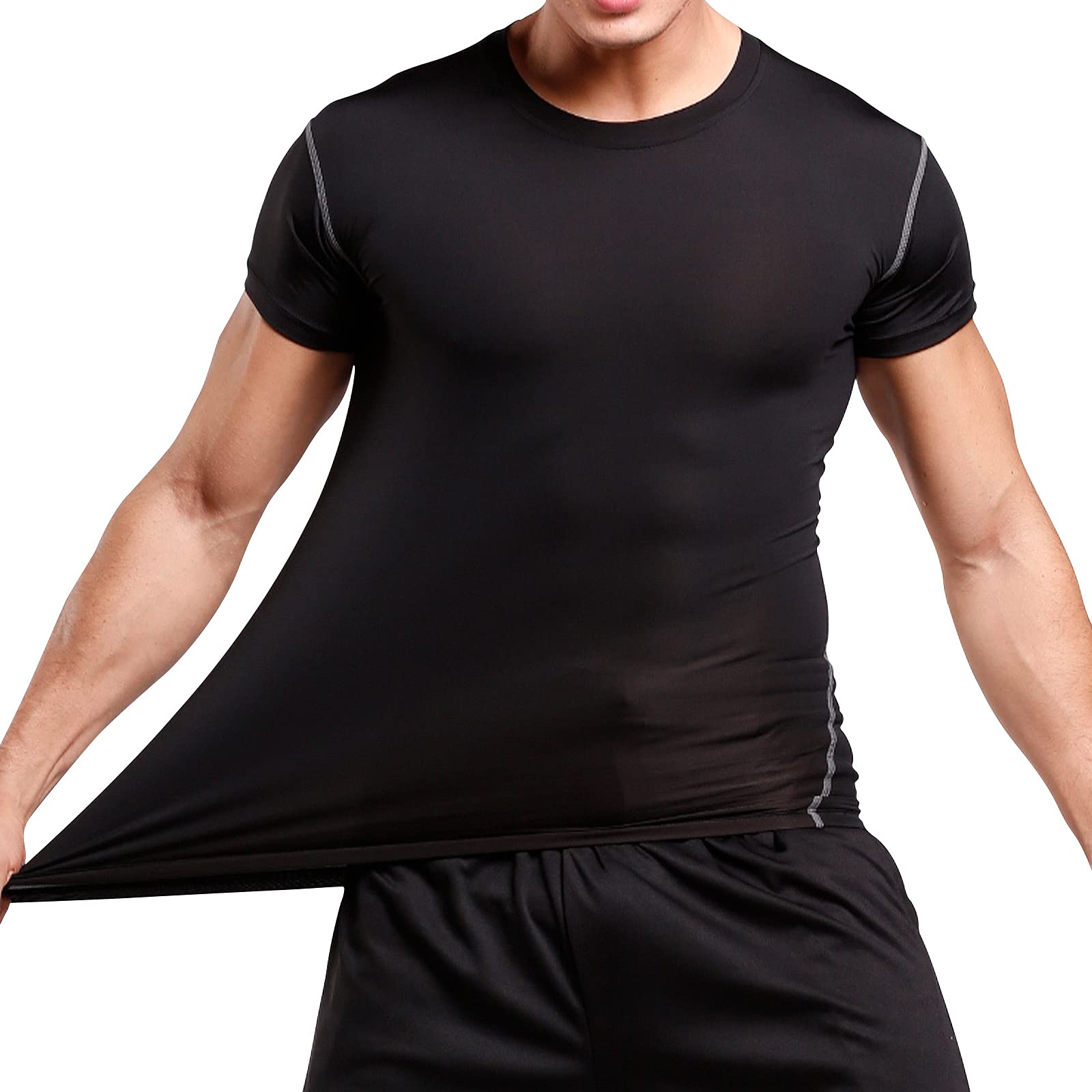 【送料無料】[Nesseo] コンプレッション ウェア メンズ 半袖 夏 冷感 アンダー シャツ パワーストレッチ スポーツ 【吸汗速乾・加圧保護】 色：ブラック、サイズ：L