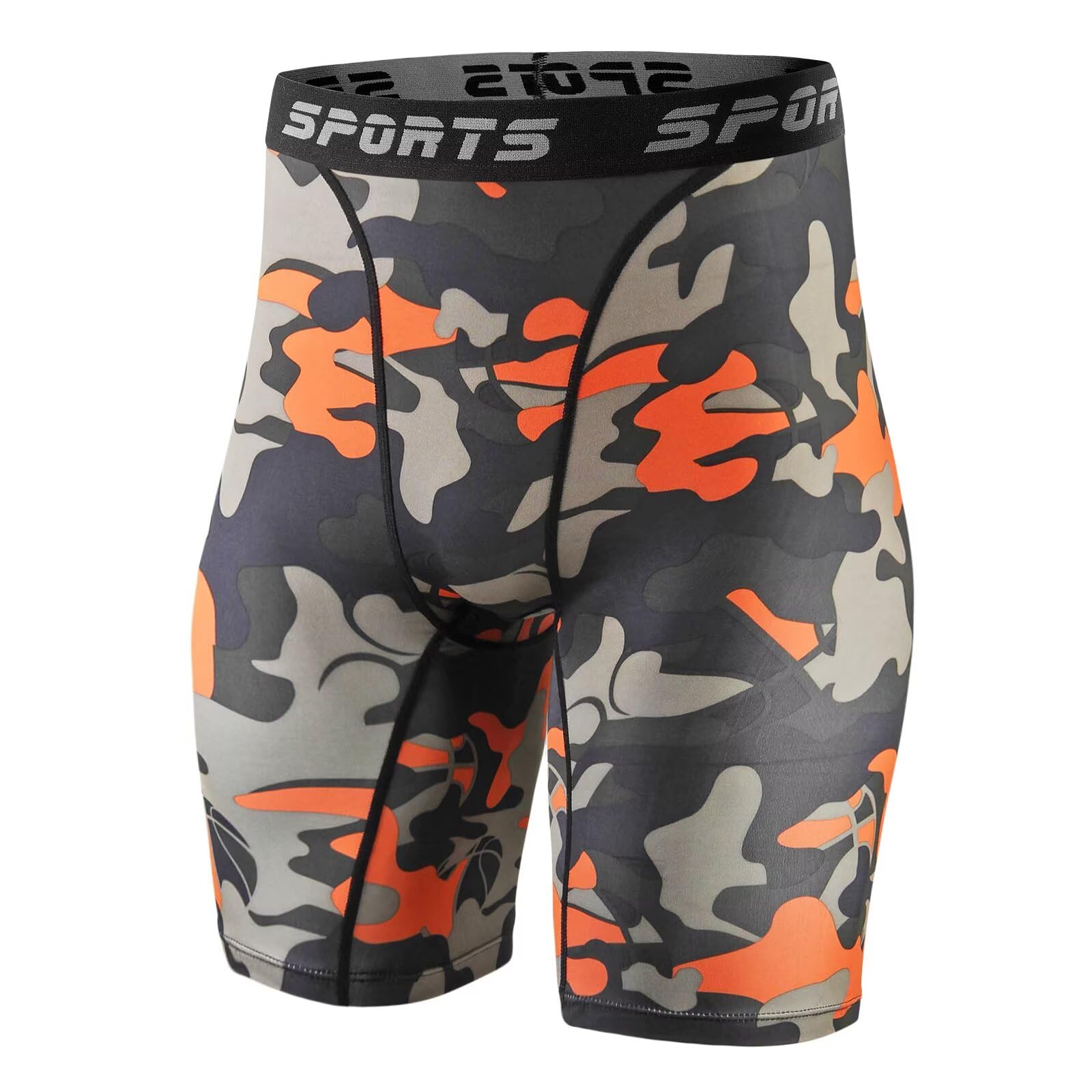 【送料無料】[Sillictor] コンプレッション ショーツ メンズ ショート スポーツ タイツ レギンス スパッツ [UVカット + 吸汗速乾] 1、2、3点セット 色：カモフラージュオレンジ、サイズ：S