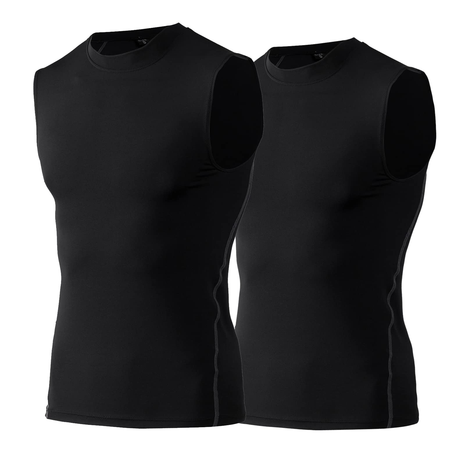 【送料無料】[Sillictor] ノースリーブ メンズ コンプレッション タンクトップ トレーニングウェア スポーツインナー パワーストレッチ 袖なし アンダーシャツ 大きいサイズ [UVカット・冷感速乾] 色：1002ブラック-2点セット、サイズ：L