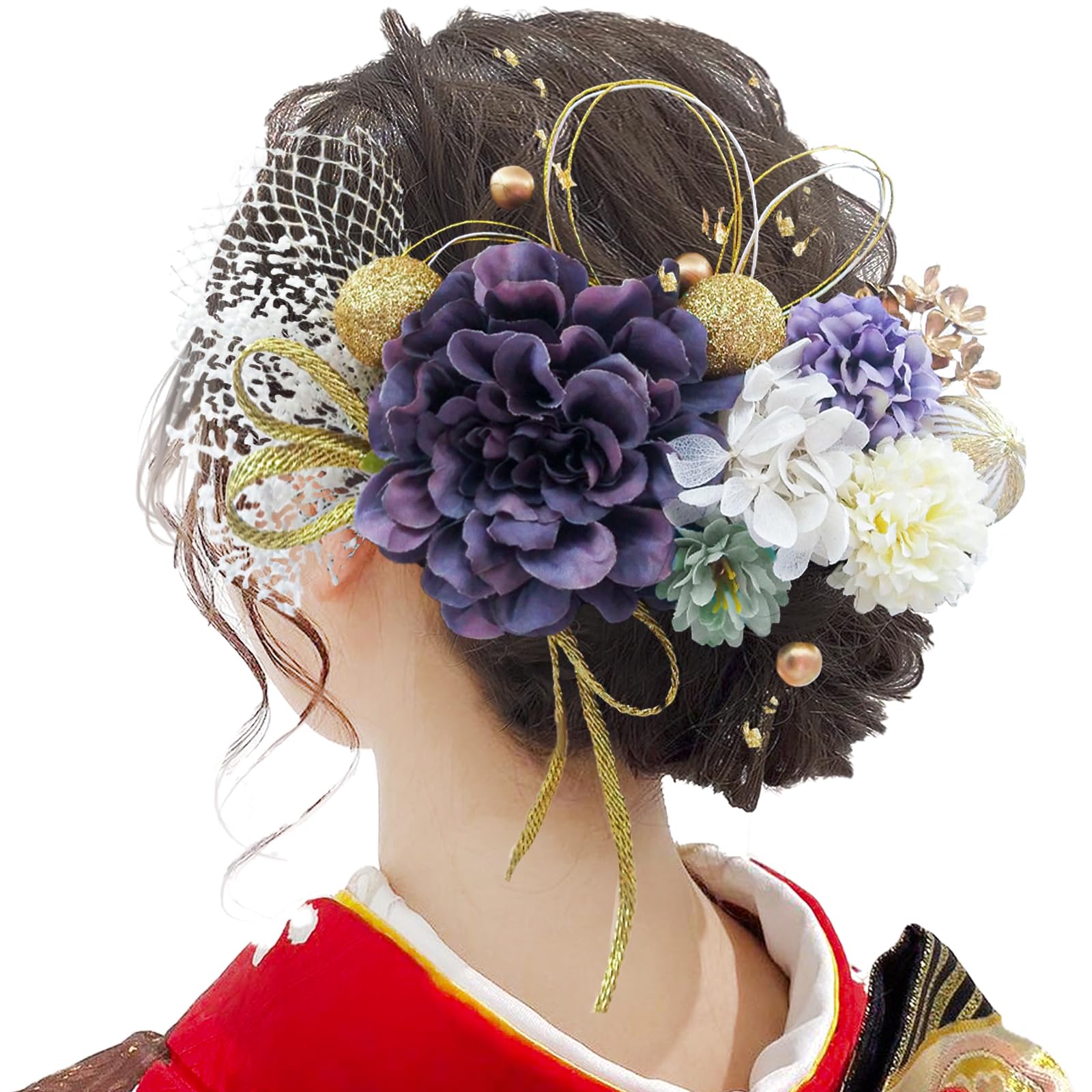 【送料無料】[JZOON] 10色展開 23点セット ドライフラワー 髪飾り ダリア 造花飾り 和玉 赤 ヘアアクセ..