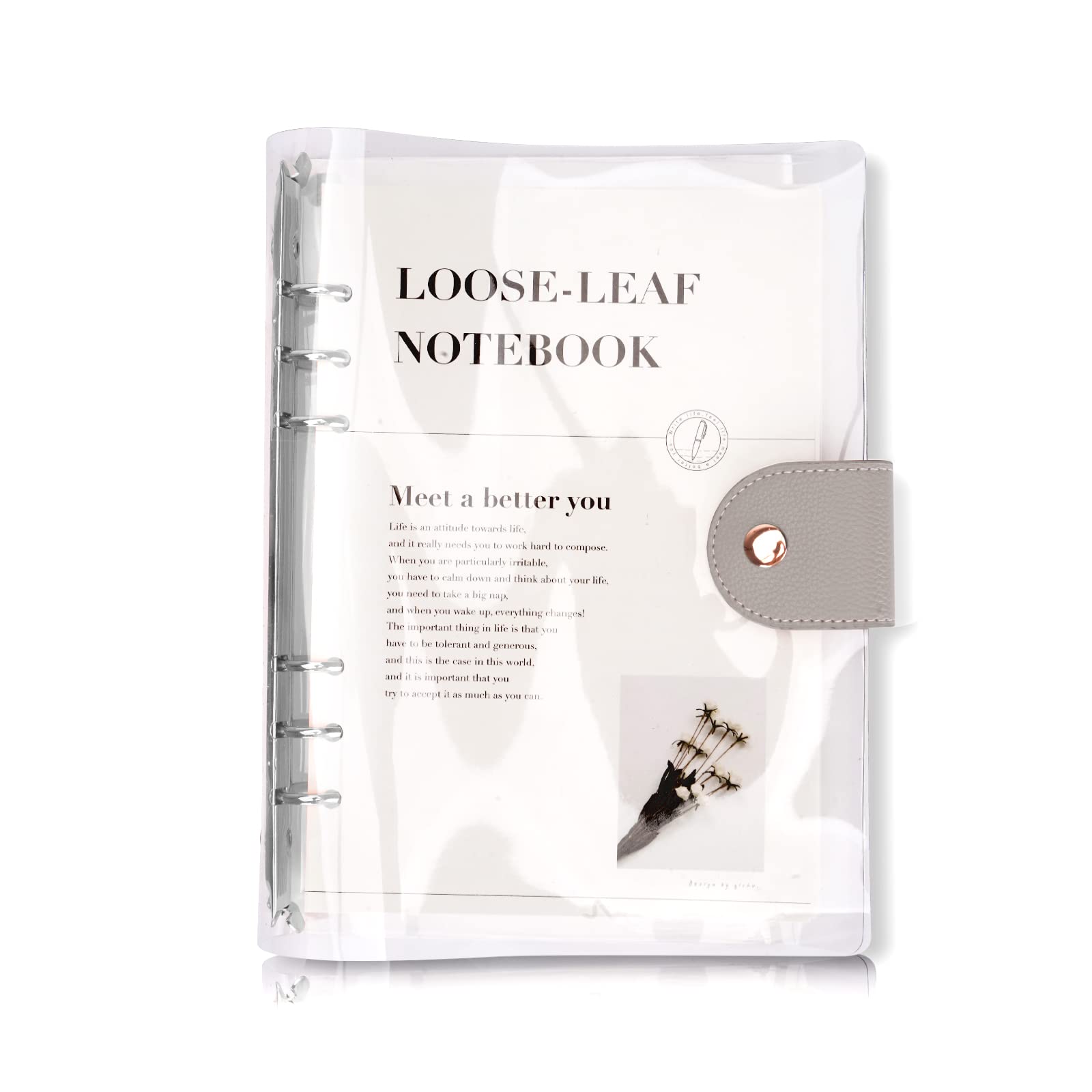 【送料無料】システム手帳 A6サイズ 6穴 ルーズリーフ PVC 透明バインダー シンプル手帳 柔らかい ボダン付き 横罫 ノート クリア素材 スケジュール帳 メモ帳 オフィス用品