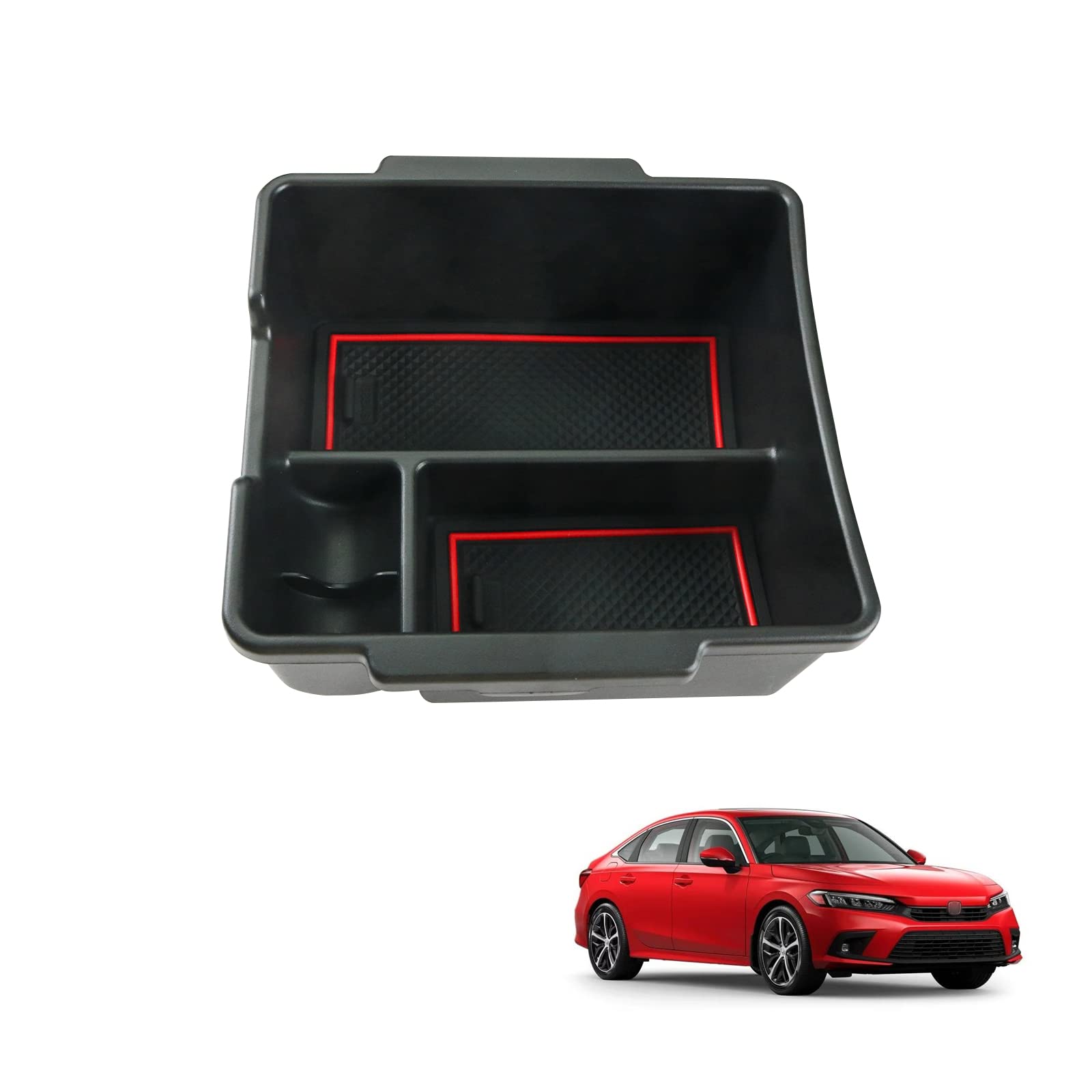 【送料無料】HUAHAO 新型 ホンダ シビック AT(CVT)車専用 コンソールボックス シビック fl1 センターコンソール コンソールトレイ シビック シビック アクセサリー ABS素材 小物入れ 車 収納ボックス ガタガタ音なし 内装パーツ カスタムパーツ (レッド)