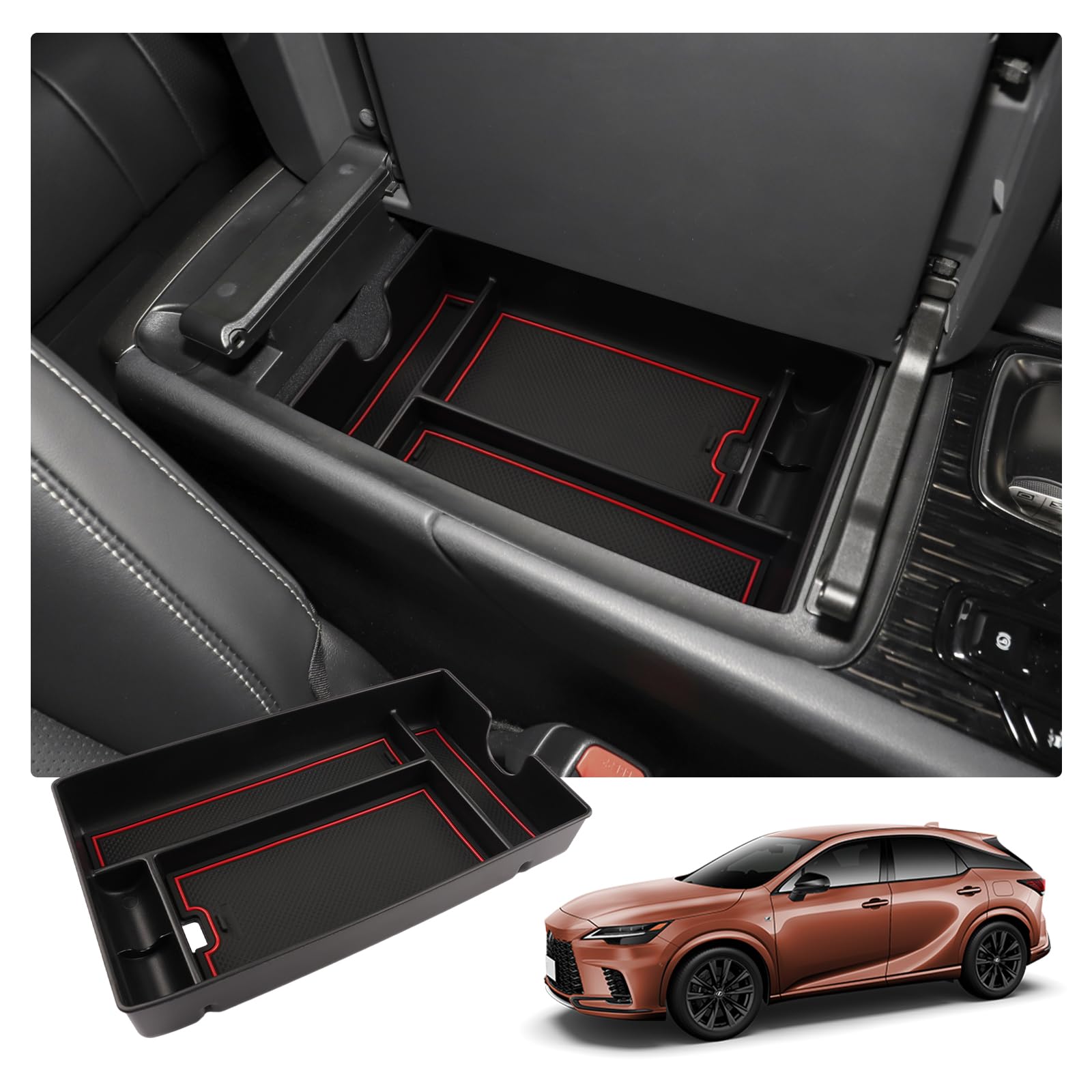 【送料無料】【RUIYA】新型レクサス・RX 5代目 ALA10/ALH10型コンソールボックス 小物入れトレイ RX350 RX450h+ RX500hコンソールトレイ 車種専用 車内収納ボックス カーアクセサリー 内装パーツ アームレストボックス ラバーマット付き