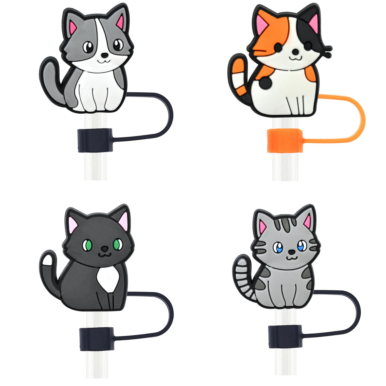 【送料無料】【Bookwarm】シリコンストローカバー 猫型 吸管キャップ 10mm対応 防塵・防漏 繰り返し使える 4個セット 可愛いネコデザイン ストロー用...