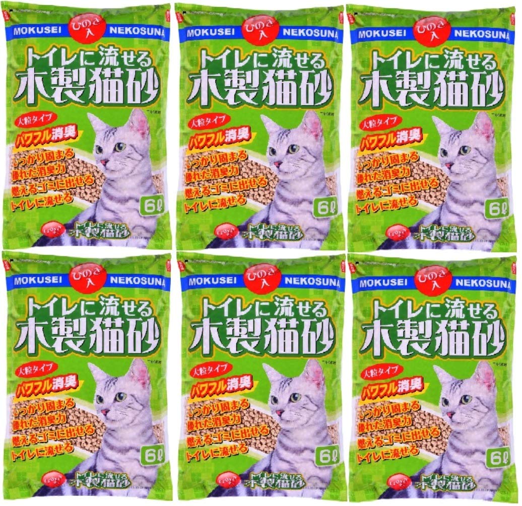 【送料無料】常陸化工 FineCat トイレに流せる木製猫砂 大粒 パワフル消臭 6L 6袋入り [ケース品]