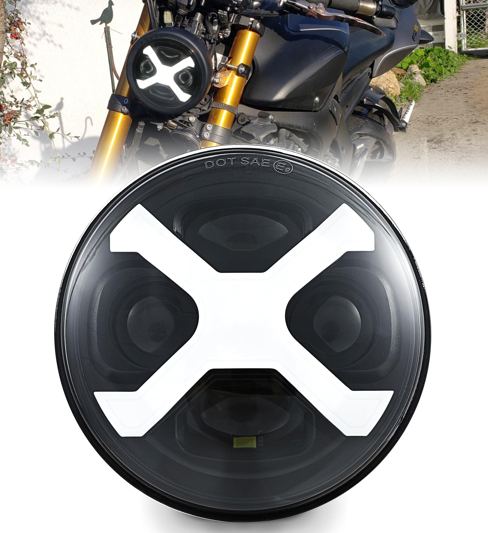 【送料無料】HENGTUAOTO 5.75インチ LED X スタイル オートバイ ヘッドライト 白色DRL スポーツスター ..