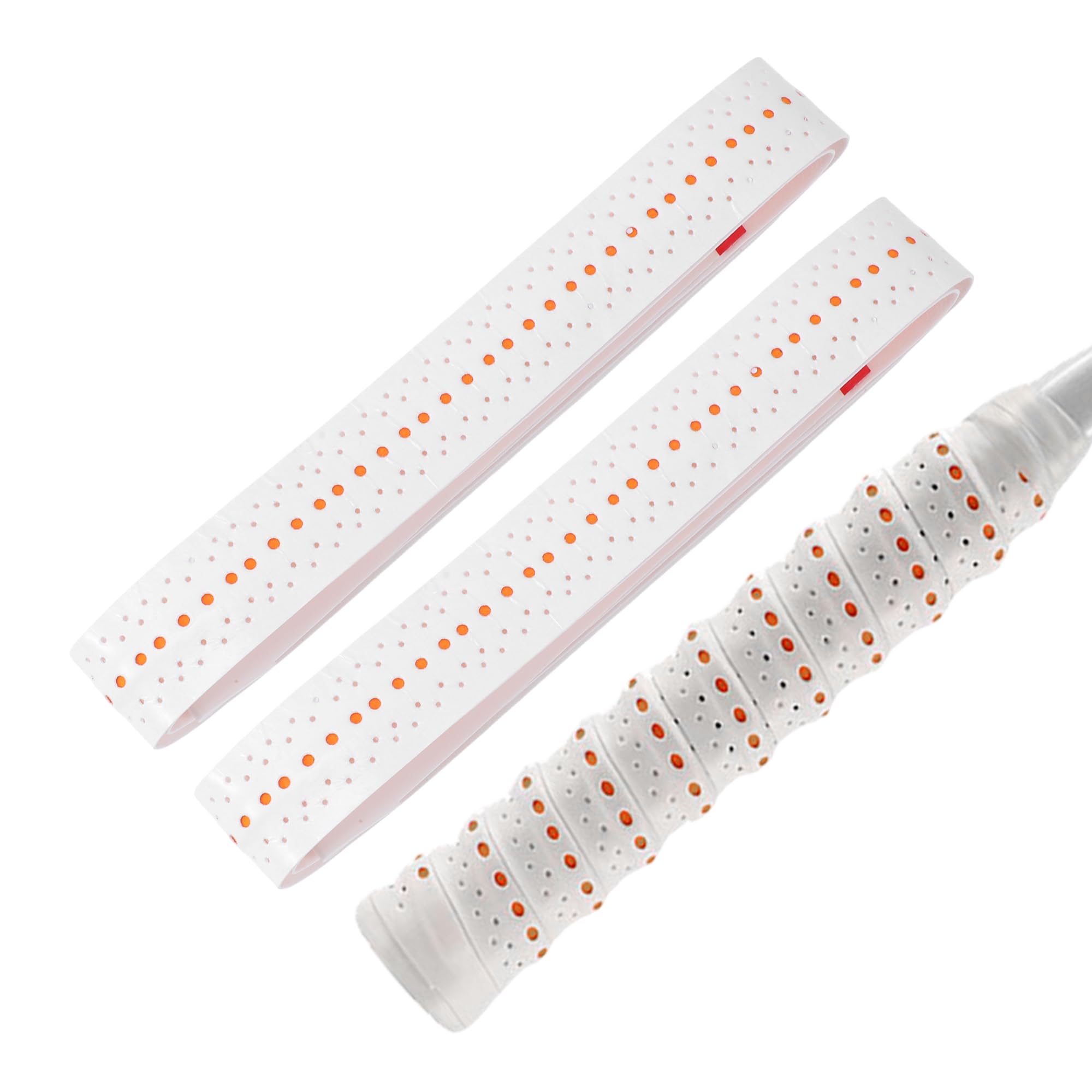 【送料無料】CAPASTEC グリップテープ テニス バドミントン 2本セット 多孔型 凸凹仕様 グリップ テープ 衝撃吸収 通気性 ラケット用 ウェットタイプ 白(オレンジドット)