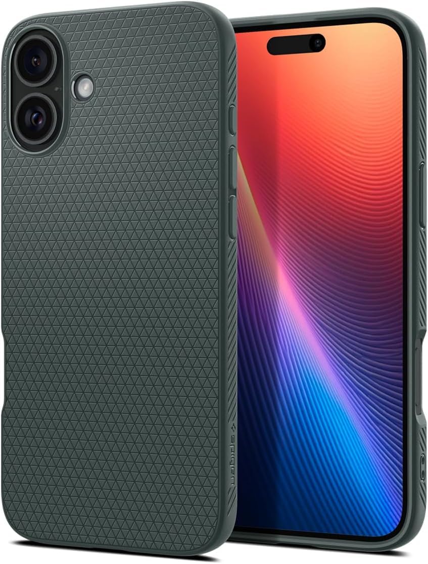 【送料無料】Spigen iPhone 16 Plus ケース TPU ソフト 耐衝撃 ストラップホール 米軍MIL規格 リキッド・エア ACS08068 (アビス・グリーン)