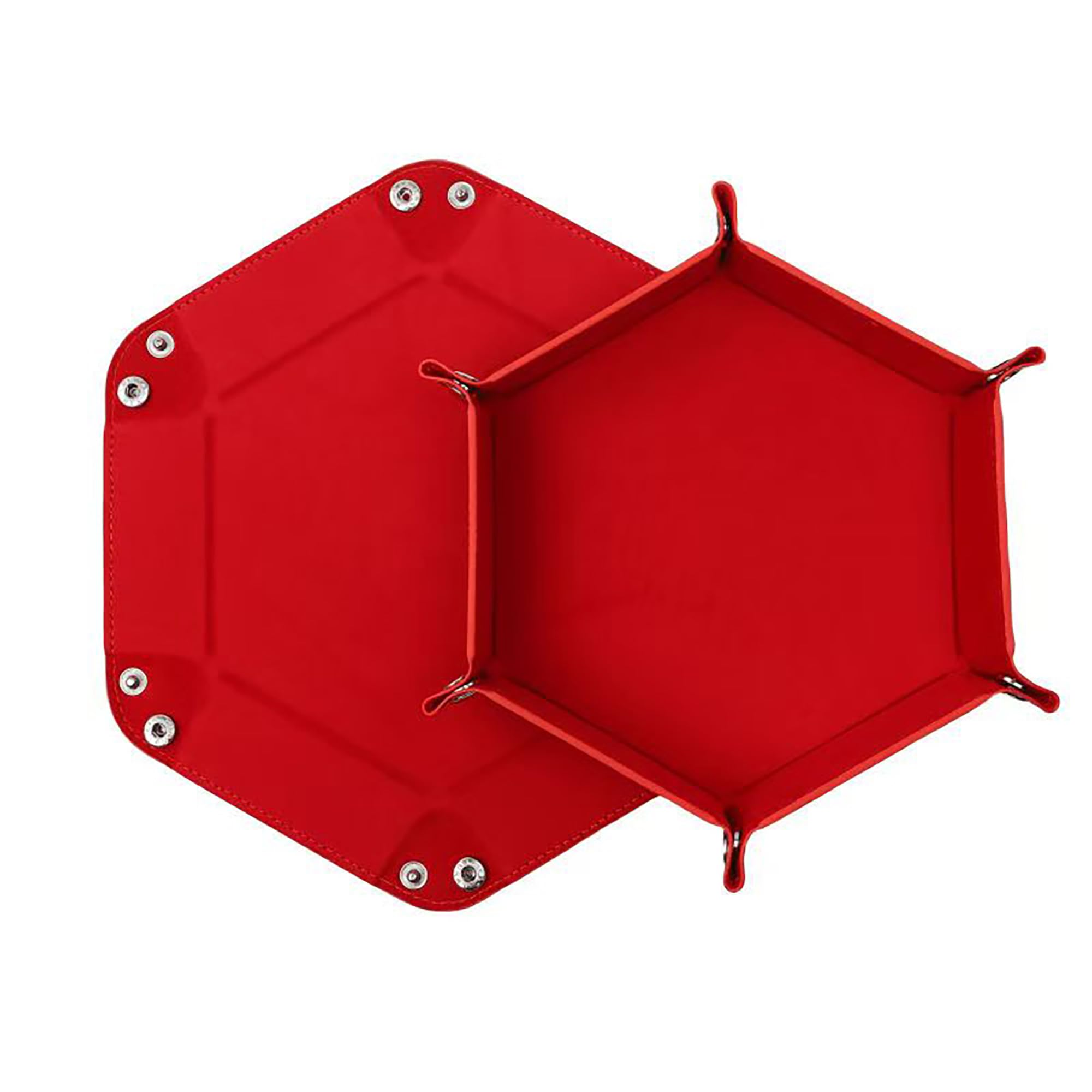 【送料無料】DEVENTORZ ダイス トレイ 折りたたみ サイコロマット 六角 PUレザー カードトレイ ダイスボックス 卓上 ダイスプレート 小物入れ ゲームトレイ 収納 ボックス RPG DND MTG おしゃれ（レッド）