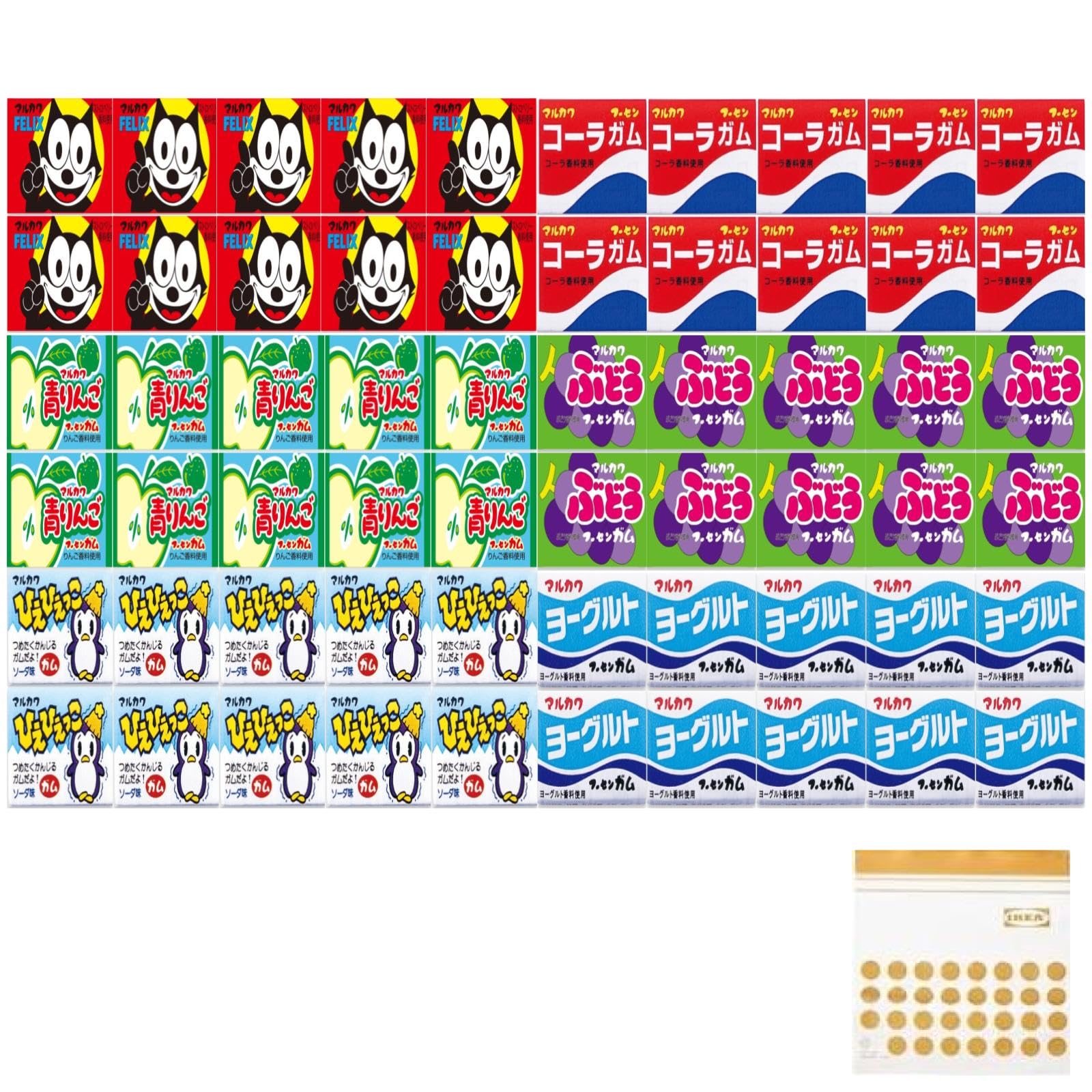 【送料無料】マルカワガム フーセンガム フィリックス コーラ 青りんご ぶどう ひえひえっこ ヨーグルト 6種類 各10個 計60個セット 駄菓子 まとめ買い