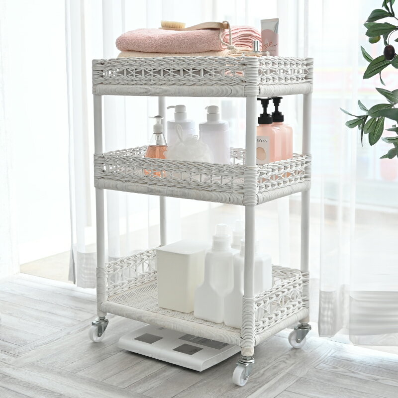 アジアン家具 ラタン 3段ランドリーラック チェスト ランドリーラック キャスター付 籐かご ランドリー..