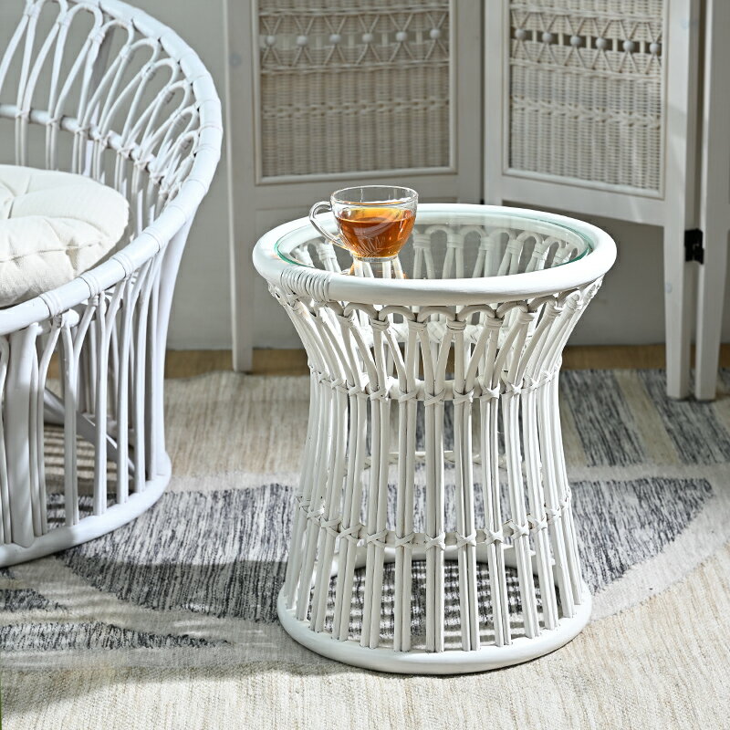 アジアン家具 ラタン サイドテーブル 軽い 白 ホワイト かわいい インテリア おしゃれ クッション モダン ナチュラル 北欧 カフェ