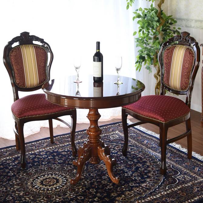 イタリア 家具 ヨーロピアン ヴェローナクラシック ダイニング3点セット:テーブル幅90cm+チェア-金華山2脚 猫脚 金華山織り ヨーロッパ家具 クラシック 輸入家具 アンティーク風 イタリア製 ブラウ