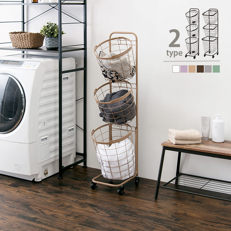 ＼クーポン配布中／ ランドリーバスケット ランドリーワゴン 3段 洗濯カゴ 丸型 角型 キャスター付き ランドリーラック かご カゴ 脱衣かご 洗濯かご ラック ランドリー収納 洗濯物入れ おしゃれ シンプル 北欧 一人暮らし 新生活 送料無料 母の日