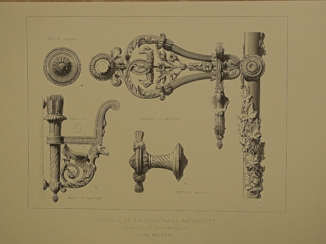 フォンテーヌブロー宮殿の、マリーアントワネットの部屋のドア金具デザイン図面です。
