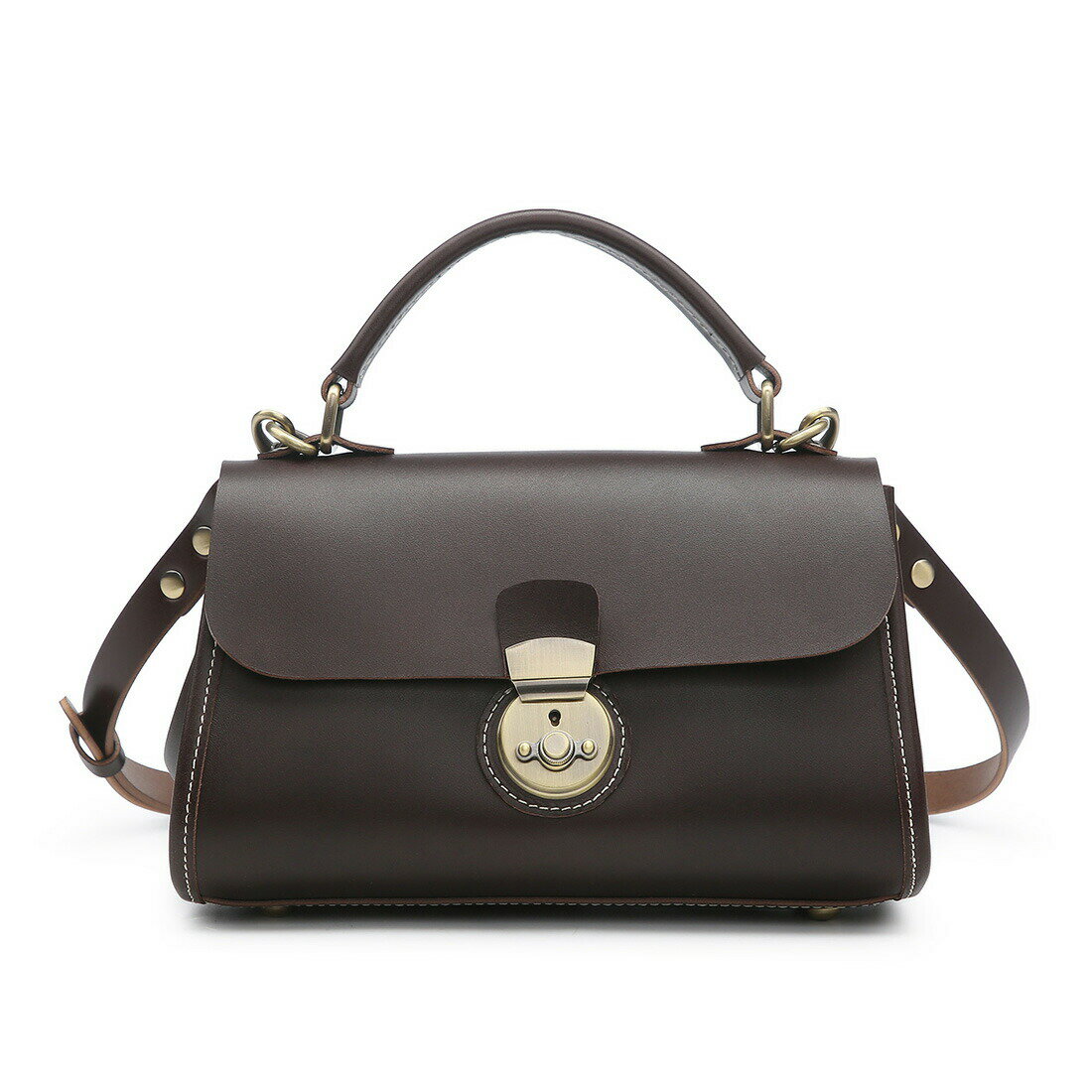 ハンドバッグ ミニバッグ ショルダーバッグ 本革 ヌメ革 斜めがけ レディースバッグ ダークブラウン 送料無料