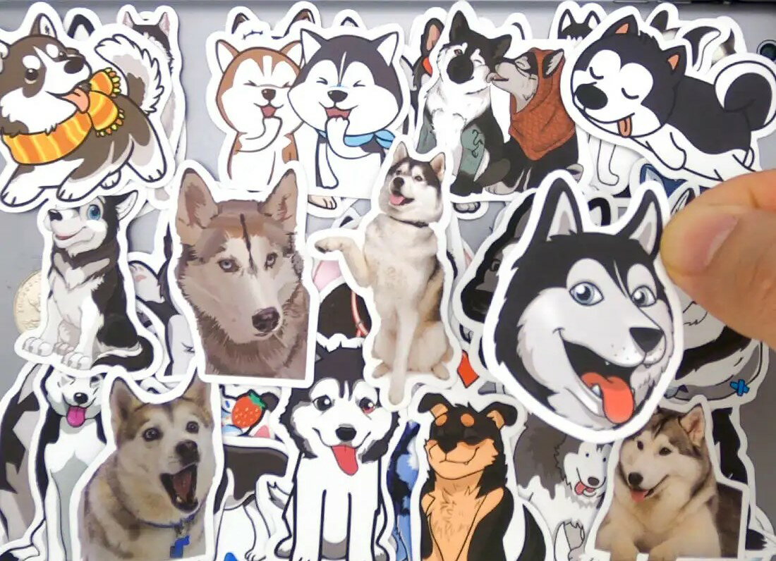 送料無料 シベリアンハスキー 犬 ドッグ ステッカー ヴィンテージシール 50枚セット スーツケース トランク キャリーケース バイク 自転車 車 猫 パソコン スマホ ヘルメット 旅行用品 目印 トラベル デコレーション おしゃれ ビンテージ風 ヴィンテージ風 レトロ感 2