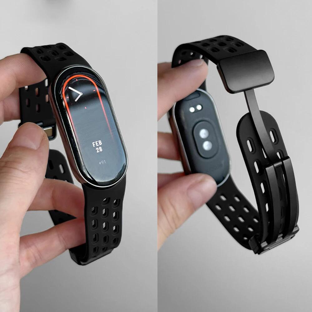 ぷらす堂の送料無料 Xiaomi SmartBand Mi Band 10 9 8 マグネット バタフライ バタフライバックル Dバックル 三つ折れマグネット 交換バンド バンド 対応 ミバンド シンプル 交換用 TPUシリコン バンド スマートウォッチ 交換ベルト 小米 シャオミ Mi Fit 時計ベルト リストバンド 3｜アングル2