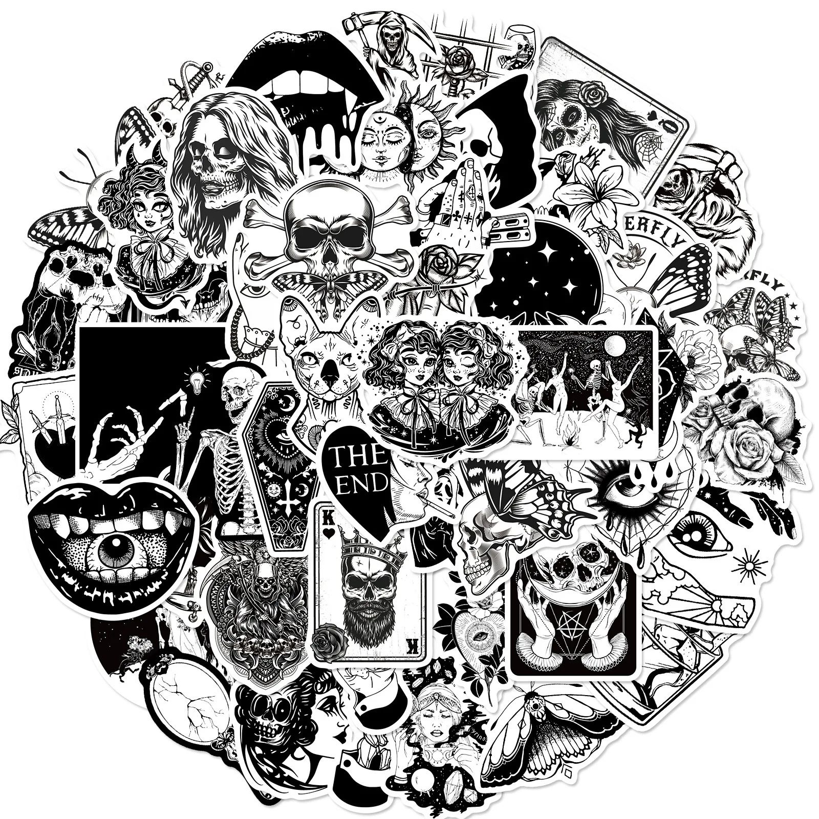 送料無料 モノクロ 白黒B ステッカー ヴィンテージシール 50枚セット スーツケース トランク キャリーケース バイク 自転車 車 猫 パソコン スマホ ヘルメット 旅行用品 目印 トラベル デコレーション おしゃれ ビンテージ風 ヴィンテージ風 レトロ感 かっこいい