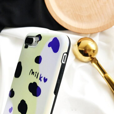 iPhone ケース milk 牛 ミルク cow かわいい アニマル ソフトケース 青光沢 TPU iPhone 6 6s 7 8 Plus X XS MAX XR カバー おしゃれ ホルスタイン 韓国 海外 ツヤ加工 誕生日 記念日 select ギフト　プレゼント などに