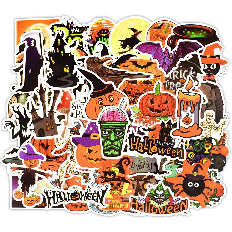 送料無料 ハロウィン ステッカー ヴィンテージシール 50枚セット スーツケース トランク キャリーケース バイク 自転車 車 猫 パソコン スマホ ヘルメット 旅行用品 目印 トラベル デコレーション おしゃれ ビンテージ風 ヴィンテージ風 レトロ感 かっこいい 2