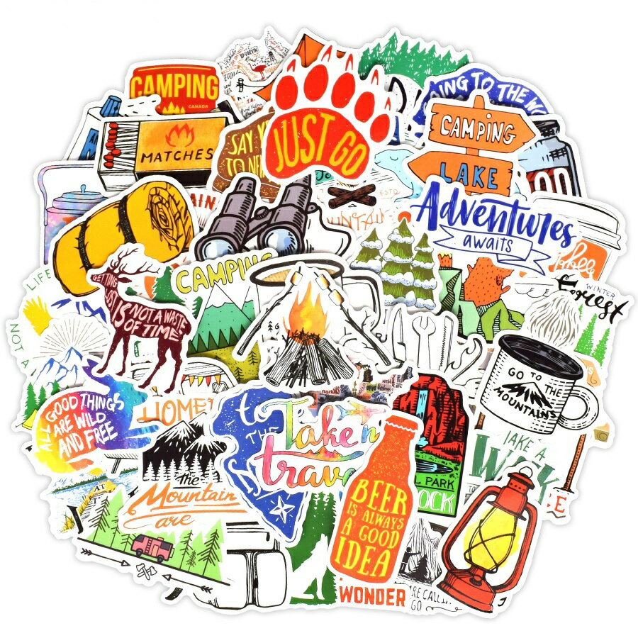 送料無料 キャンピング ステッカー ヴィンテージシール 50枚セット スーツケース トランク キャリーケース バイク 自転車 車 猫 パソコン スマホ ヘルメッ...
