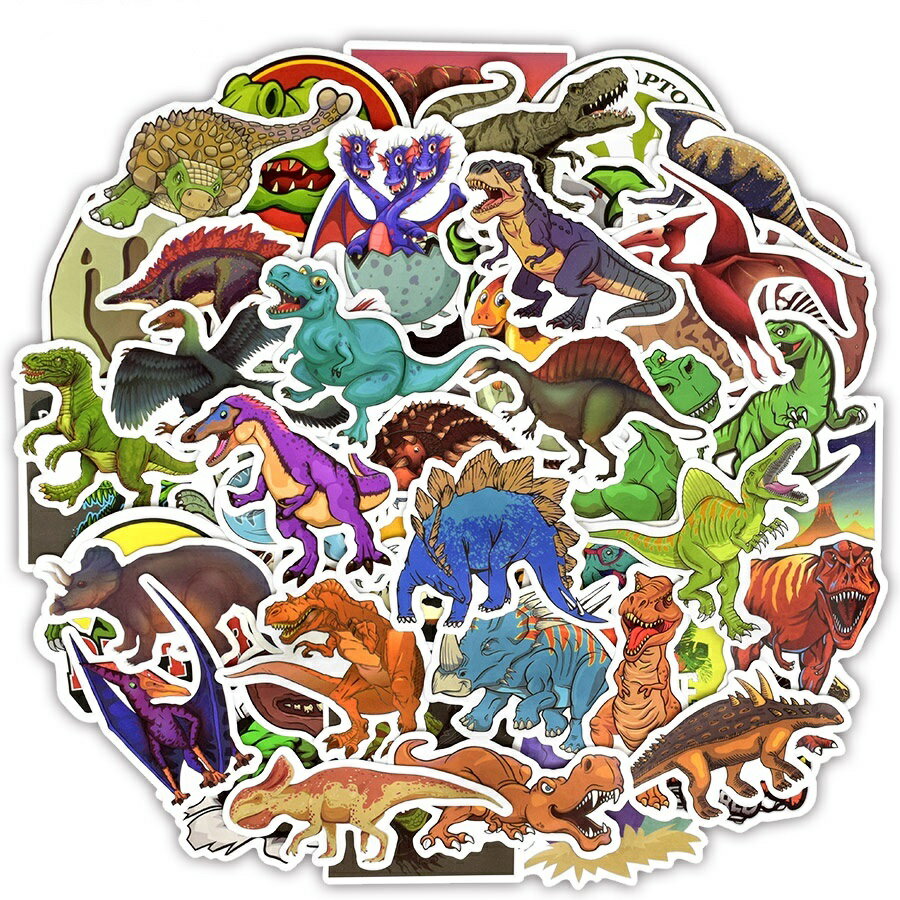 送料無料 恐竜 ステッカー ヴィンテージシール 50枚セット スーツケース トランク キャリーケース バイク 自転車 車 猫 パソコン スマホ ヘルメット 旅行...