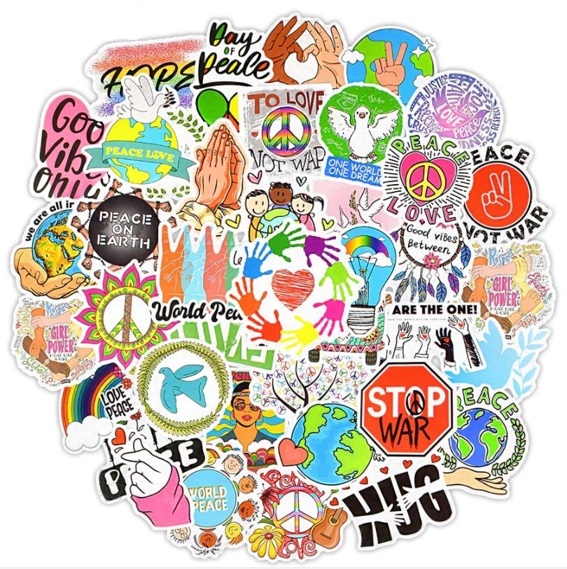 送料無料 ピース ステッカー ヴィンテージシール 50枚セット スーツケース トランク キャリーケース バイク 自転車 車 猫 パソコン スマホ ヘルメット 旅...