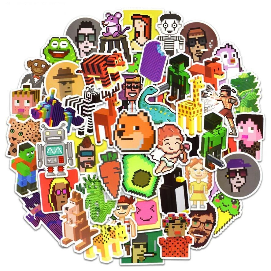 送料無料 ピクセル2 ステッカー ヴィンテージシール 50枚セット スーツケース トランク キャリーケース バイク 自転車 車 猫 パソコン スマホ ヘルメット...